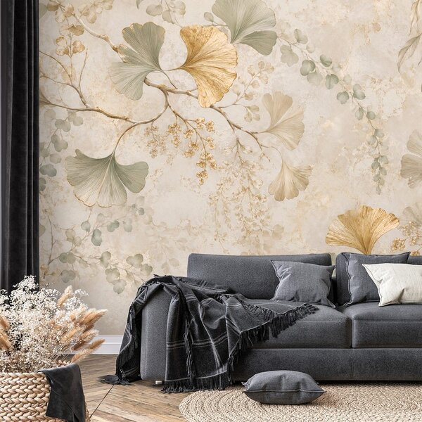 Carta da parati – Foglie dorate di ginkgo in stile glamour