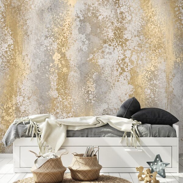 Carta da parati – Patina dorata astratta in stile glamour