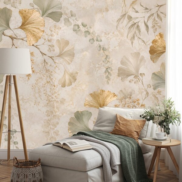 Carta da parati – Foglie dorate di ginkgo in stile glamour