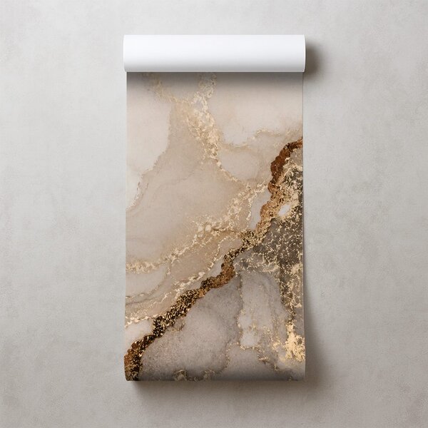 Carta da parati – Marmo beige di lusso con oro