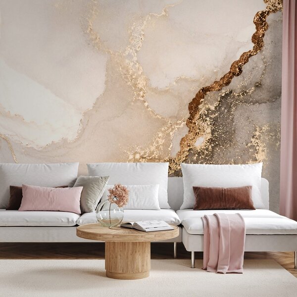 Carta da parati – Marmo beige di lusso con oro