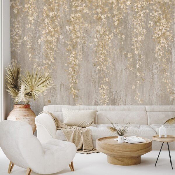 Carta da parati – Fiori pendenti beige glamour