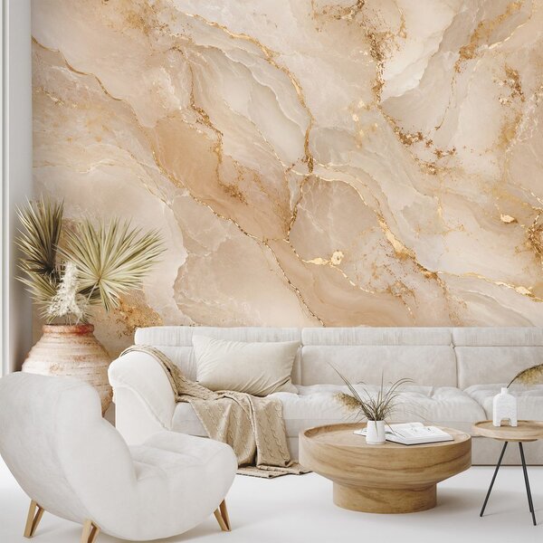 Carta da parati – Marmo beige con venature dorate