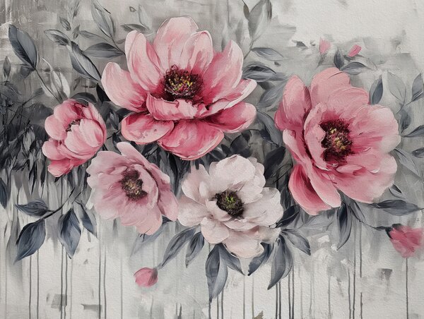 Carta da parati peonie floreali astratte acquerello rosa tenue e grigio, Carta da parati Acquerello, w07948 : Uwalls.it