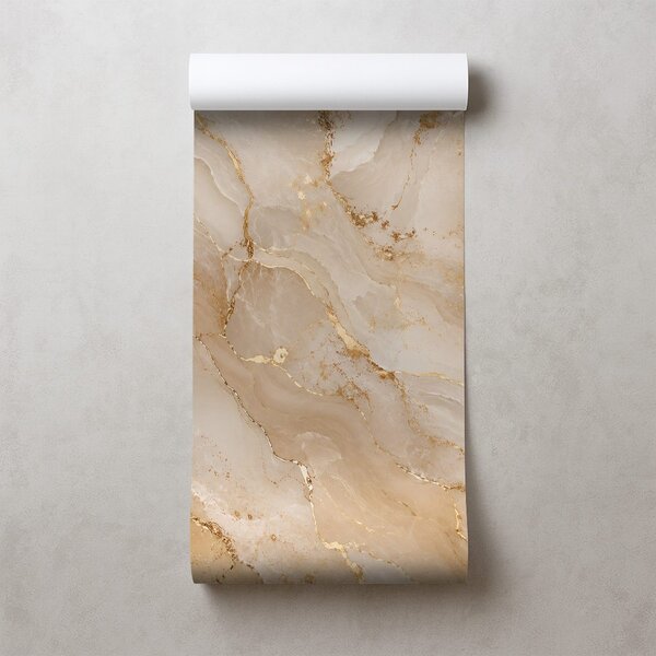 Carta da parati – Marmo beige con venature dorate