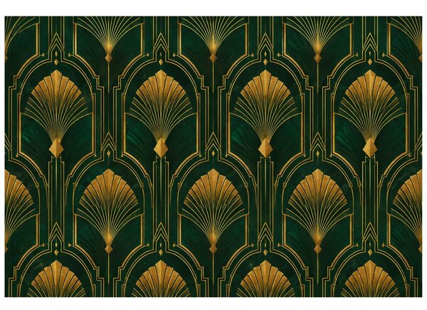 Carta da parati – Ventagli art déco dorati su verde