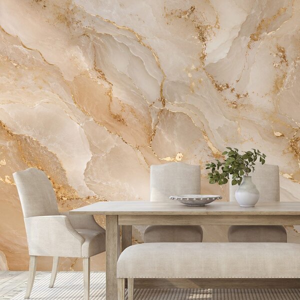 Carta da parati – Marmo beige con venature dorate