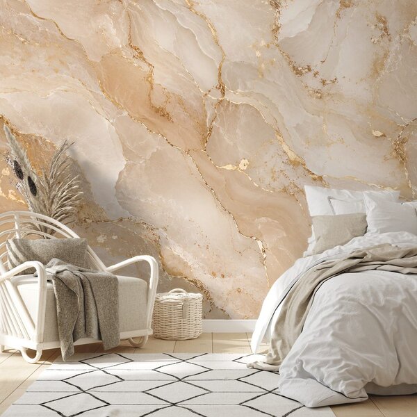 Carta da parati – Marmo beige con venature dorate