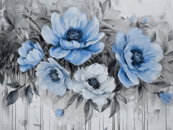 Carta da parati peonie floreali astratte acquerello morbido blu e grigio, Carta da parati Acquerello, w07948v1 : Uwalls.it
