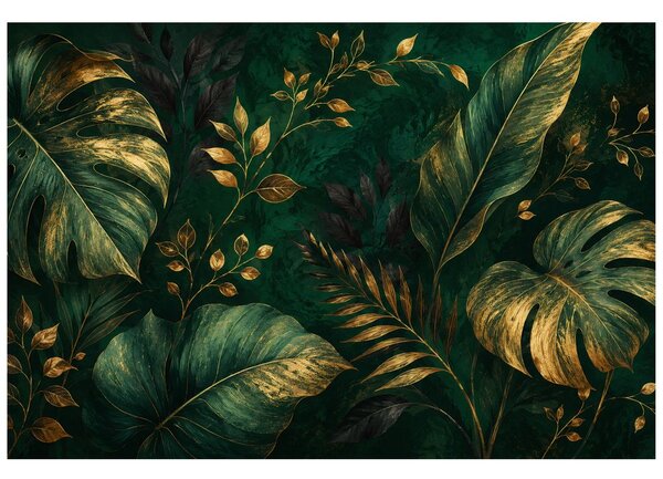 Carta da parati – Lussuose foglie tropicali dorate