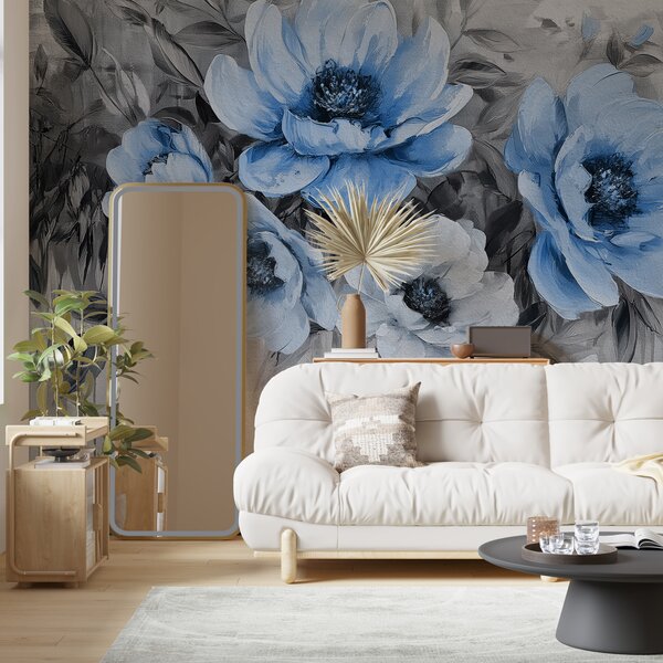 Carta da parati peonie floreali astratte acquerello morbido blu e grigio, Carta da parati Acquerello, w07948v1 : Uwalls.it