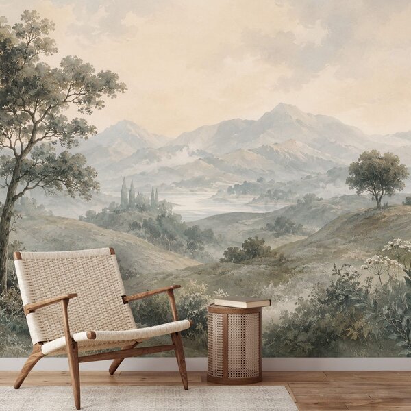 Carta da parati – Paesaggio montano vintage nei toni beige