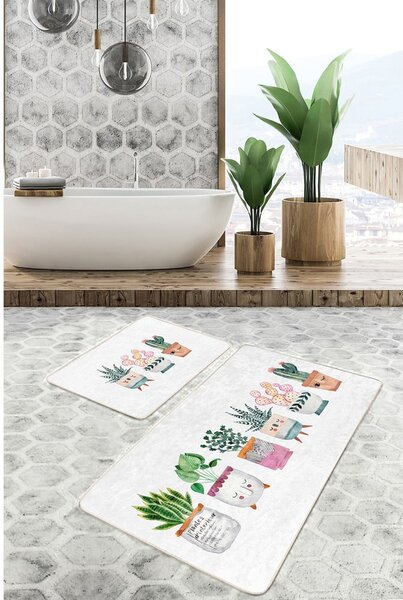Set di tappetini per il bagno in velluto bianchi 2 pz 60x100 cm Succulent – Mila Home
