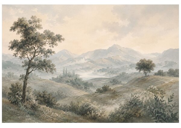 Carta da parati – Paesaggio montano vintage nei toni beige