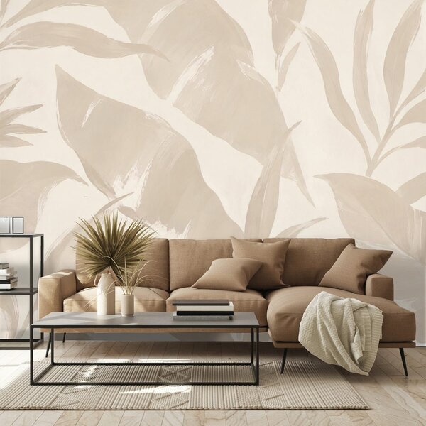 Carta da parati – Foglie tropicali beige