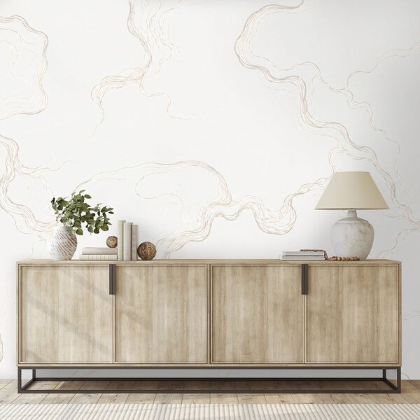 Carta da parati – Linee ondulate beige minimaliste
