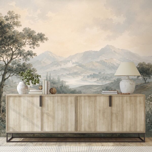 Carta da parati – Paesaggio montano vintage nei toni beige