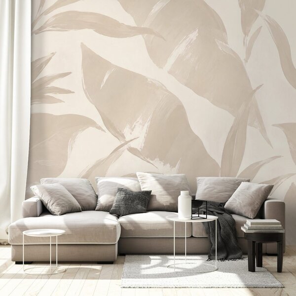 Carta da parati – Foglie tropicali beige