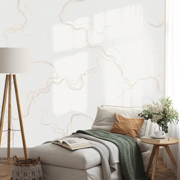 Carta da parati – Linee ondulate beige minimaliste