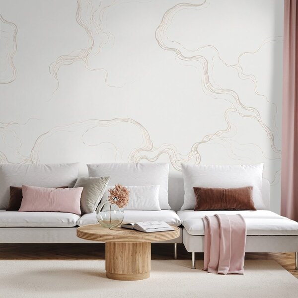 Carta da parati – Linee ondulate beige minimaliste