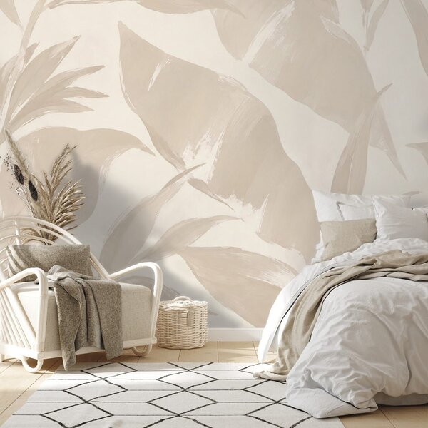 Carta da parati – Foglie tropicali beige