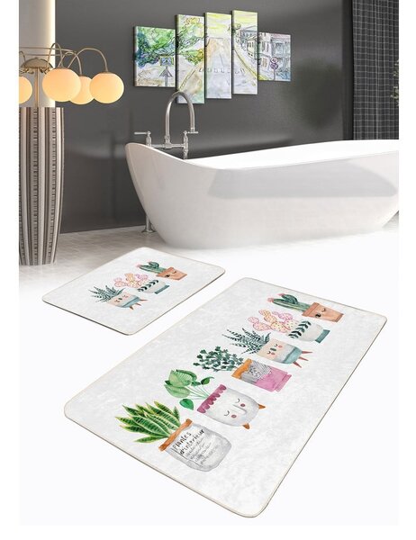 Set di tappetini per il bagno in velluto bianchi 2 pz 60x100 cm Succulent – Mila Home