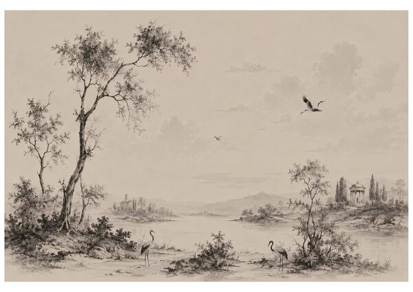 Carta da parati – Paesaggio vintage con gru