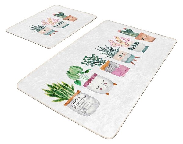 Set di tappetini per il bagno in velluto bianchi 2 pz 60x100 cm Succulent – Mila Home