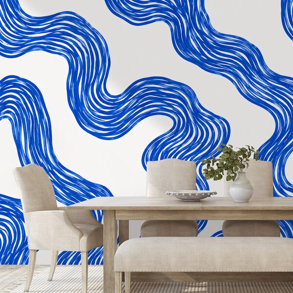 Carta da parati – Linee ondulate blu moderne