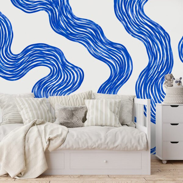 Carta da parati – Linee ondulate blu moderne