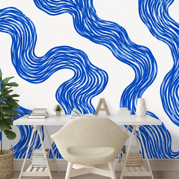 Carta da parati – Linee ondulate blu moderne