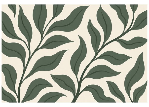 Carta da parati – Foglie verdi minimaliste su beige