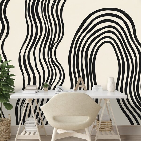 Carta da parati – Linee ondulate moderne in bianco e nero