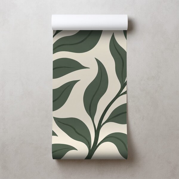 Carta da parati – Foglie verdi minimaliste su beige