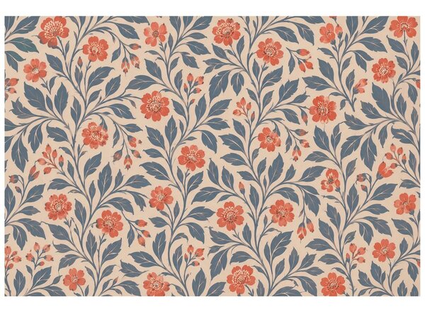 Carta da parati – Fiori corallo vintage con foglie