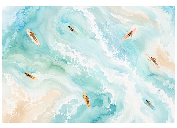 Carta da parati – Mare ad acquerello con surfisti