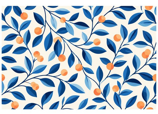 Carta da parati – Ramoscelli blu con frutti arancioni