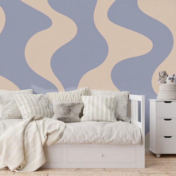 Carta da parati – Onde beige minimaliste su sfondo blu