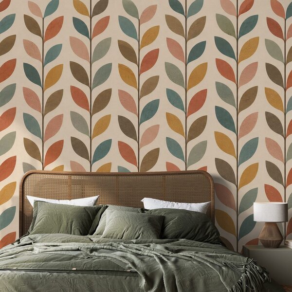 Carta da parati – Foglie colorate in stile scandinavo