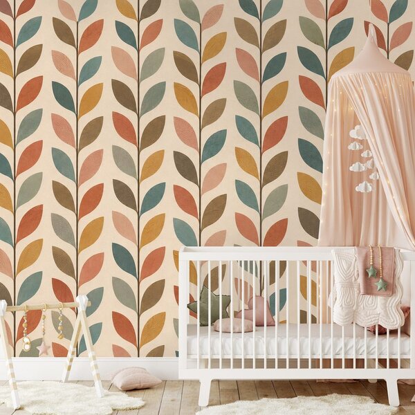 Carta da parati – Foglie colorate in stile scandinavo