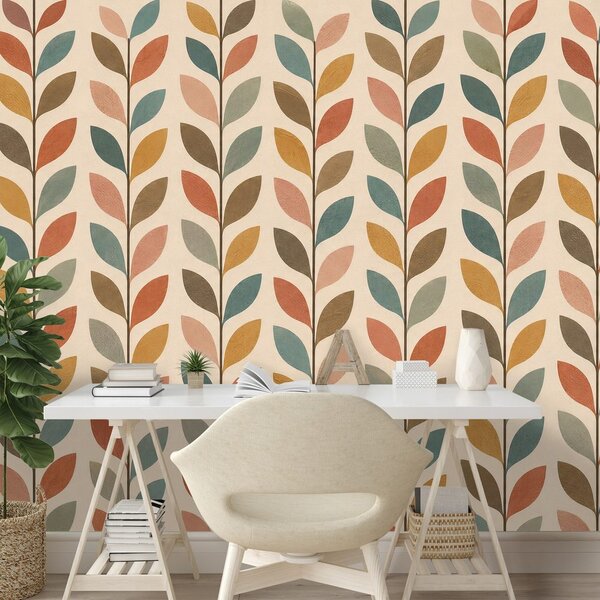 Carta da parati – Foglie colorate in stile scandinavo