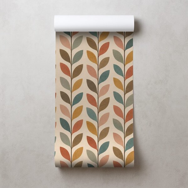 Carta da parati – Foglie colorate in stile scandinavo