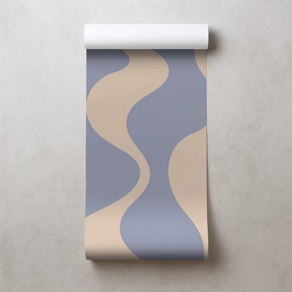 Carta da parati – Onde beige minimaliste su sfondo blu