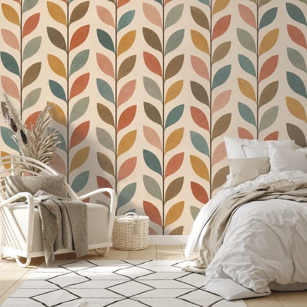 Carta da parati – Foglie colorate in stile scandinavo