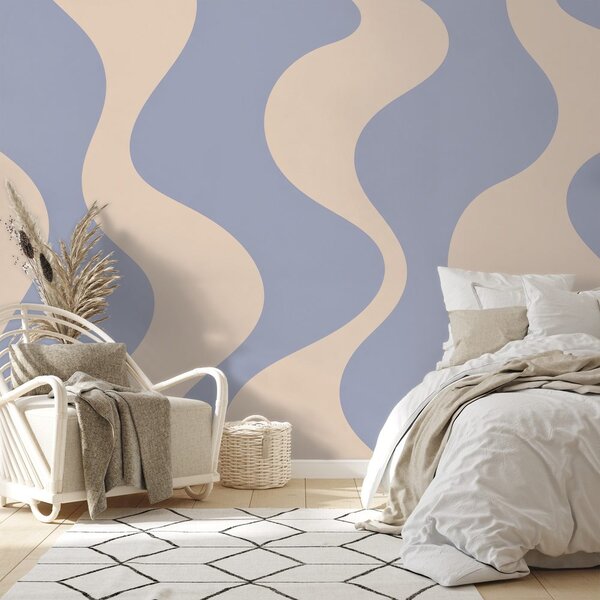 Carta da parati – Onde beige minimaliste su sfondo blu