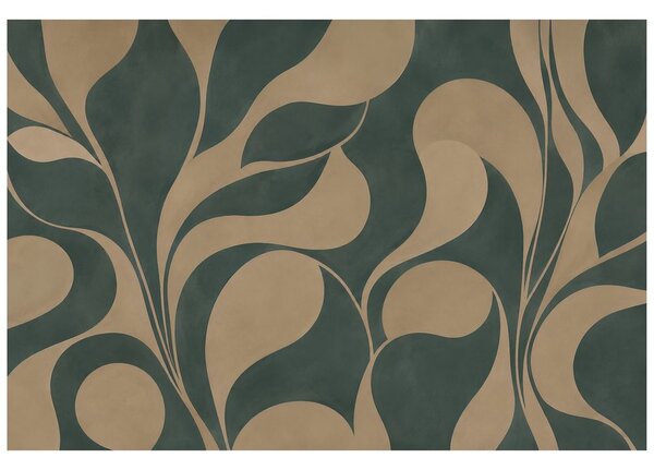 Carta da parati – Foglie beige astratte nel verde