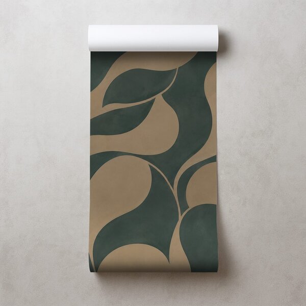 Carta da parati – Foglie beige astratte nel verde