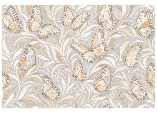 Carta da parati – Eleganti farfalle beige con foglie