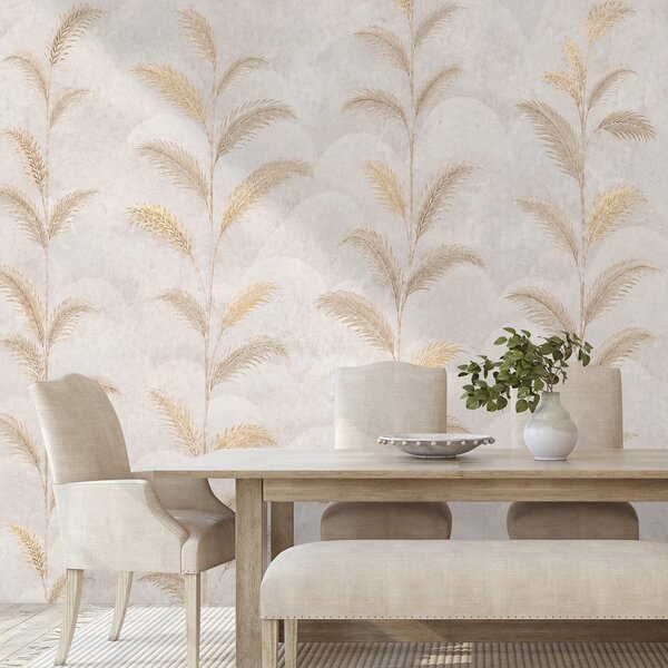 Carta da parati – Foglie di palma beige in stile glamour