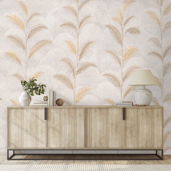 Carta da parati – Foglie di palma beige in stile glamour